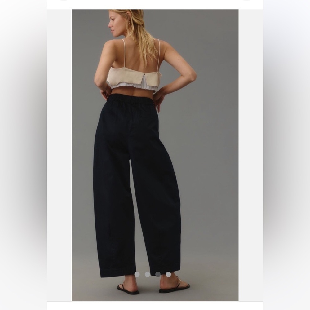 Anthropologie Maeve Black Curve Poplin Barrel Leg Pants L - Picture 2 of 16
